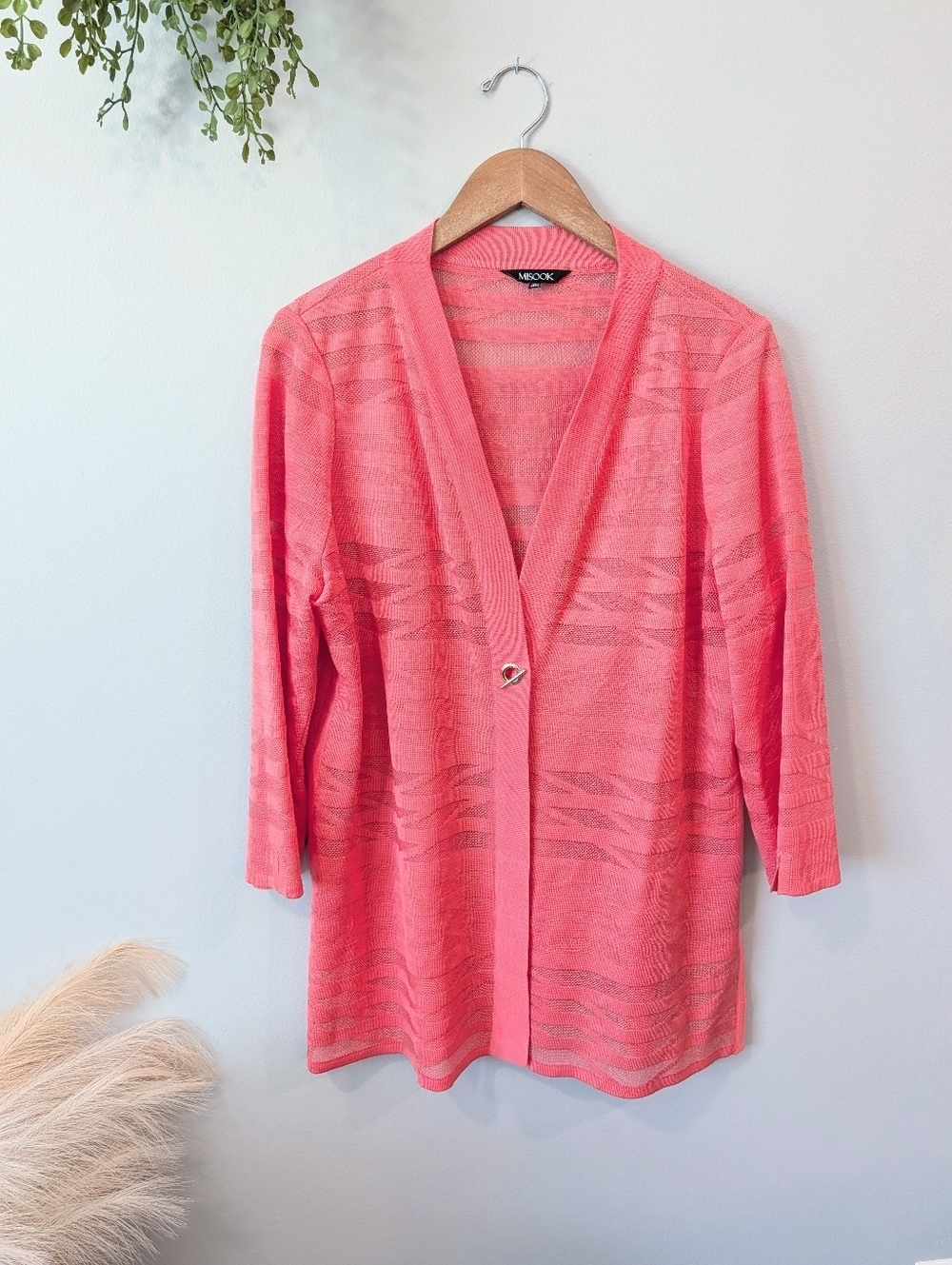 Missook Coral Knit Open Button Cardigan Petite Large